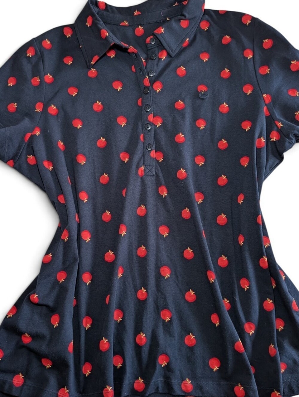 VTG 80s Gloria Vanderbilt Embroidered Swan Apple Novelty Polo Top L / XL